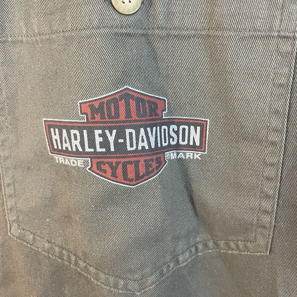 Harley Davidson Shirt Mens 3XL Drab Green Oil Refinery Mechanic Collar Biker - Picture 2 of 7